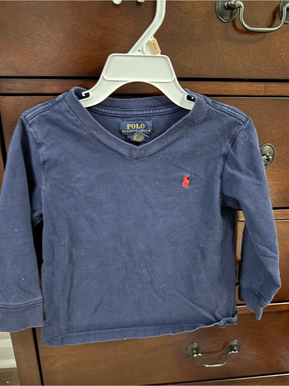 2T Polo by Ralph Lauren Navy V-Neck Long Sleeve Kids Shirt